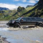 Super Jeep crossing a river, Thorsmork, South Iceland